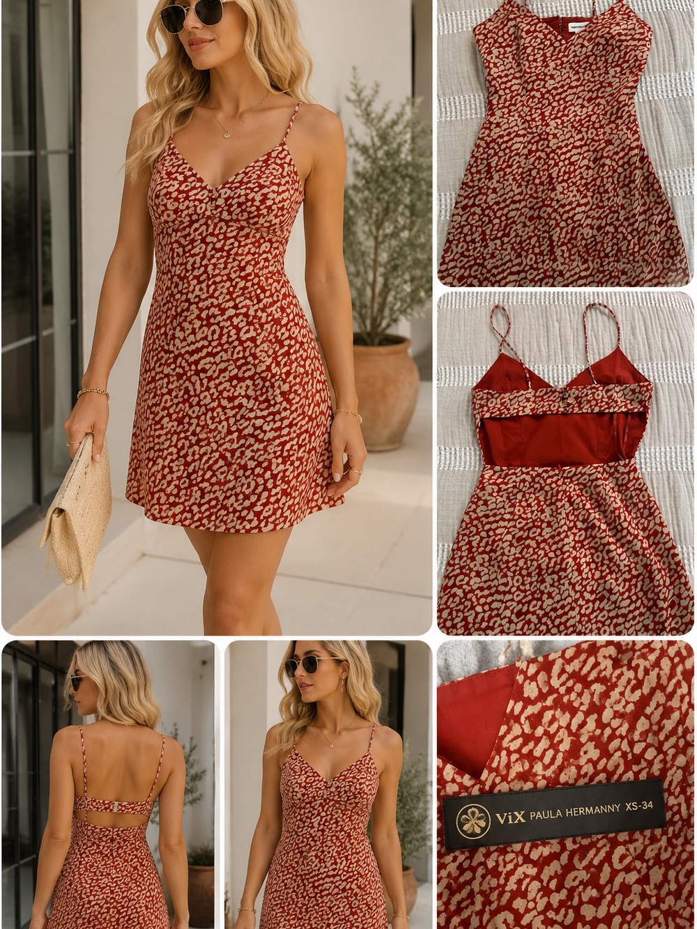 Vix Paula Hermmany superdown Red Leopard-Print Slip Mini Dress
